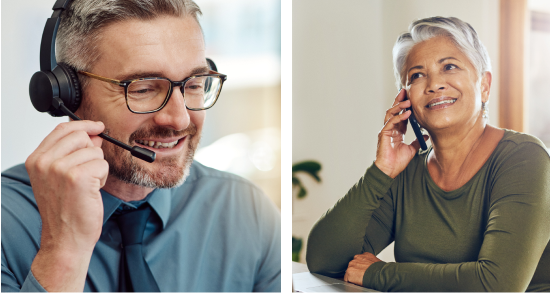Senior speaking with agent on phone