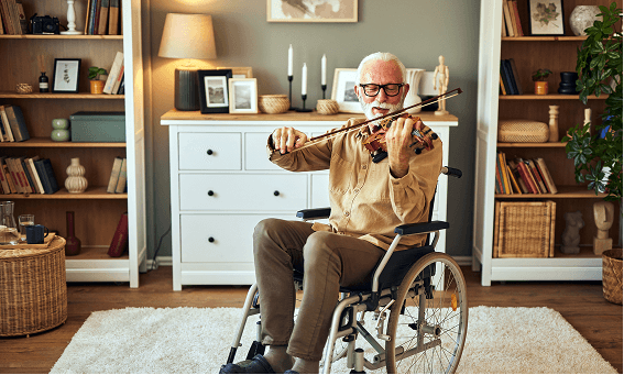 Happy Senior Playing the Violin
