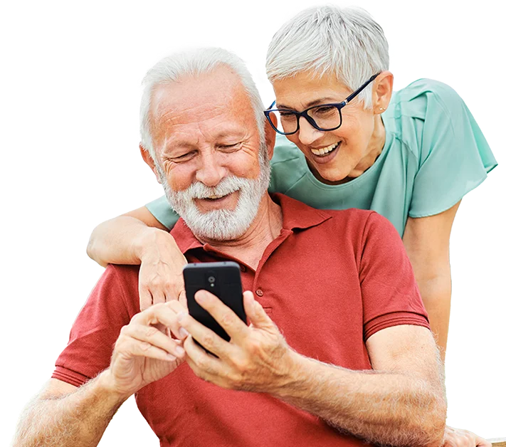 Happy senior couple calling our licensed insurance agents