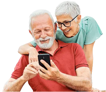 Happy senior couple calling our licensed insurance agents